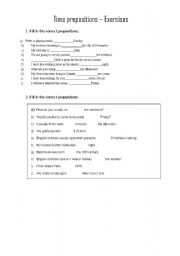 English Worksheet: Exercise: Prepositions of Time