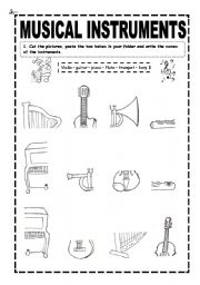 English worksheet: Musical Instruments (part 1/2)