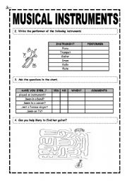 English worksheet: Musical Instruments (part 2/2)