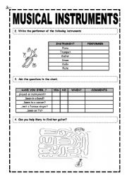 English Worksheet: Musical Instruments (part 2/2)