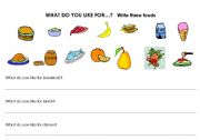 English worksheet: what do you like for...?