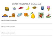 English Worksheet: what do you like for...?