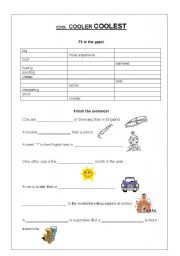 English worksheet: cool cooler coolest