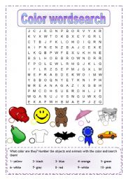 English Worksheet: Color wordsearch