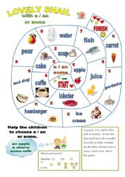English Worksheet: LOVELY SNAIL with a/an or some FOOD
