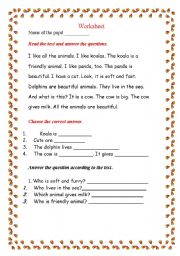 English worksheet: Animlas