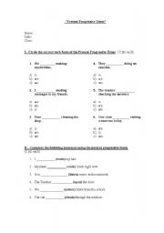 English worksheet: Present Progressive Worksheet and Reading Comprehension