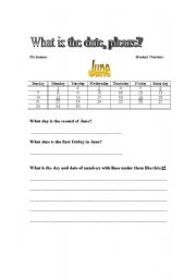 English Worksheet: What is the date, please?