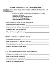 English worksheet: Answering Questions - Past Tense 2