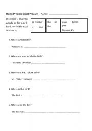 English Worksheet: Using Prepositional Phrases 5