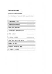 English Worksheet: find someone who