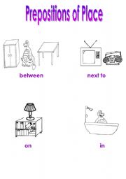 English worksheet: PREPOSITIONS OF PLACE - CARDS 2 PAGES