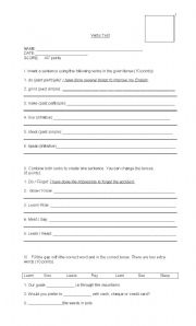English Worksheet: Irregular verbs Test 2