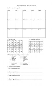 English Worksheet: fruits and vegetables