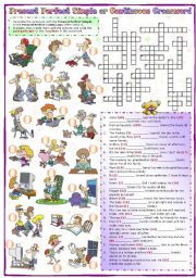 English Worksheet: Present perfect simple or continuous Crossword