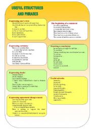 English Worksheet: USEFUL PHRASES  - arguments, opinions, views, agreement, diasagreement, conclusion, doubt, certainty