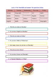 SCHOOL SUBJECT TIMETABLE