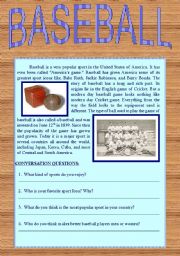 English Worksheet: BASEBALL Warm Up Worksheet: Reading and Conversation part 1 of 3