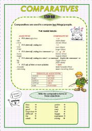 English Worksheet: COMPARATIVES (grammar guide and practice) 2 pages