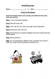 English worksheet: Oral dialogue exercise - A Day at the Beach