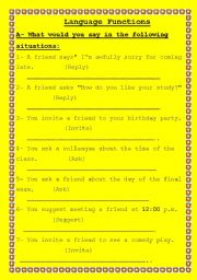 English Worksheet: language functions