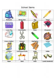 English Worksheet: Vocabulary: School Items