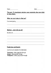 English worksheet: CLIL: light experiment