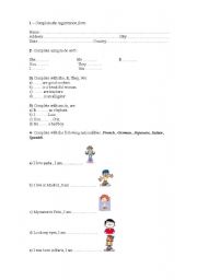 English Worksheet: To be verb, personal pronouns and nationalities