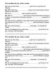 English worksheet: Exercises about really, just and actually