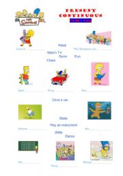 English Worksheet: present continuous with The Simpson