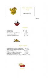 English worksheet: Restaurant menu