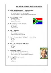 English Worksheet: quiz about South Africa