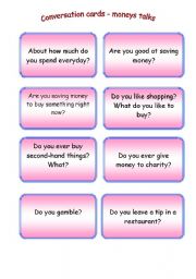 English Worksheet: 50 conversation cards about money