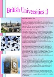 BRITISH UNIVERSITIES - reading passage and comprehension questions + answer key included... :)