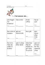 English Worksheet: Find Someone Who