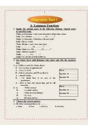 English Worksheet: Advance Diagnostic Test