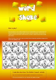 English Worksheet: Game -  Word shake   *  Everybody can play this game!!!