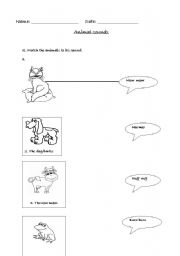 English worksheet: Animal sounds worksheet Grade 1