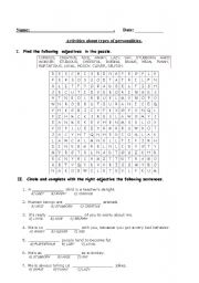 English worksheet: quiz about adjectives