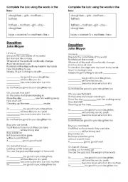 English Worksheet: Daughters - John Mayer