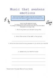 English worksheet: Music that awakens emotions