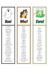 English Worksheet: Boo! Who? and EWW!! Scary Stories Bookmarks
