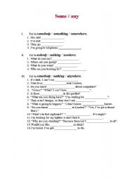 English worksheet: some/any