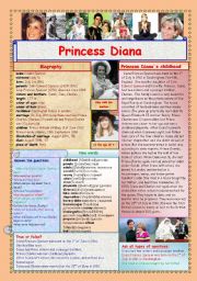 English Worksheet: Princess Diana (2 pages)