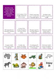 English Worksheet: Cut and paste. Match the animals with the descriptions.