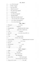 English Worksheet: Do/Does, Like/Likes