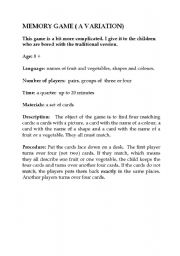 English Worksheet: Fruit and vegetable memory game