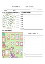 English Worksheet: WHAT TIME IS IT???? AND NUMBERS 