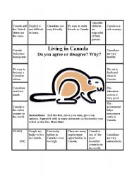 English Worksheet: Canada Conversation Game