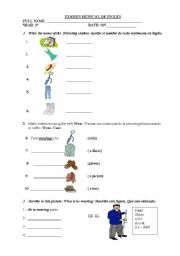 English worksheet: the present continuous with the clothes 